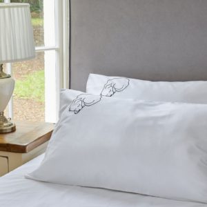 Snoozy dog white sateen organic pillowcase