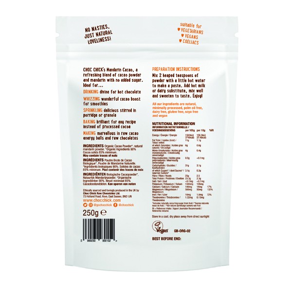 Heavenly Cacao Powder Raw- Blended With Natural Mandarin